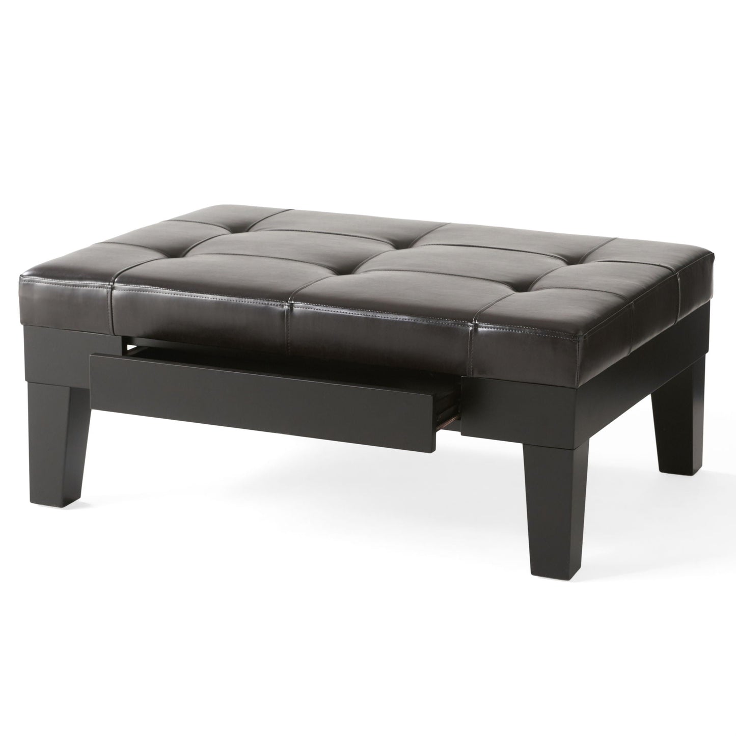 Chatham Ottoman With Drawer Leather Storage Solution - Dark Coffee