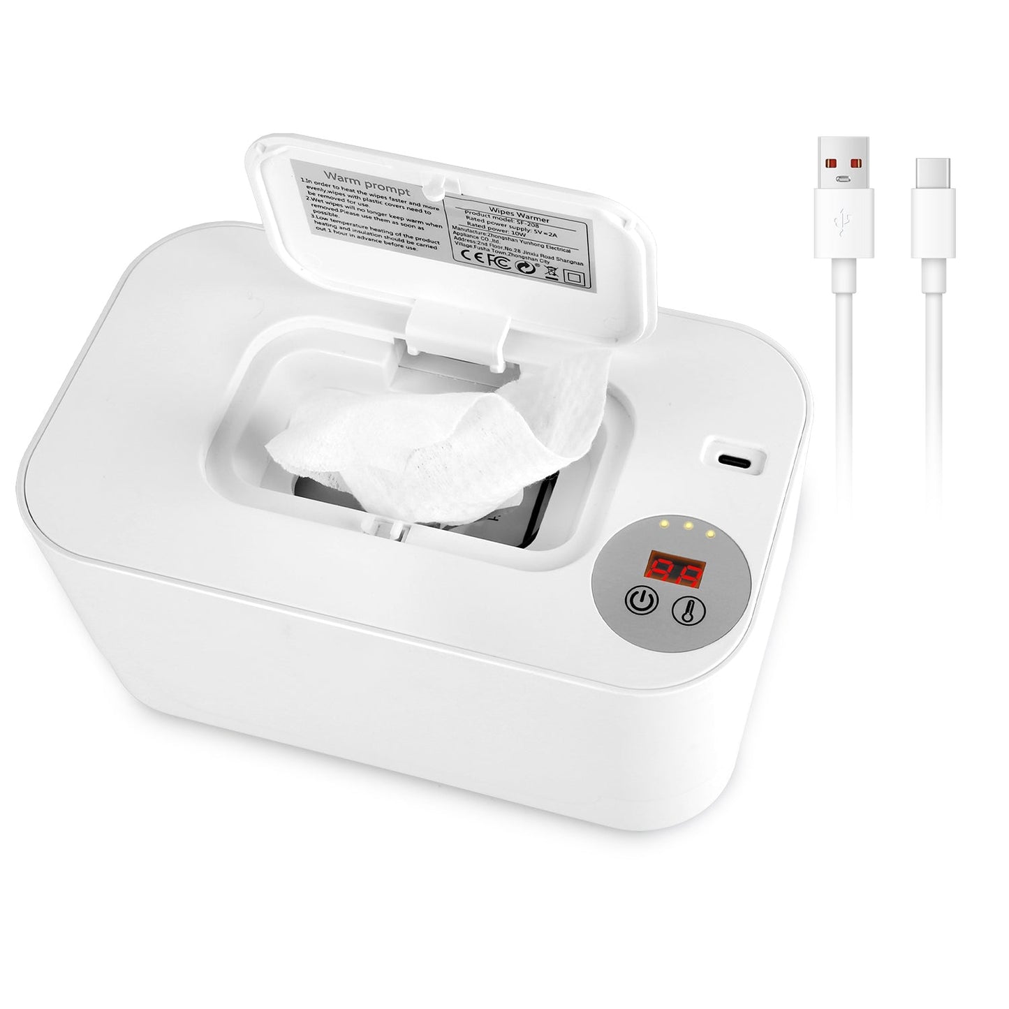 Baby Wipe Warmer With 3 Temperature Settings Type-C Powered Baby Wet Wipes Dispenser With Night Light Large Capacity Diaper Wipe Warmer For Baby