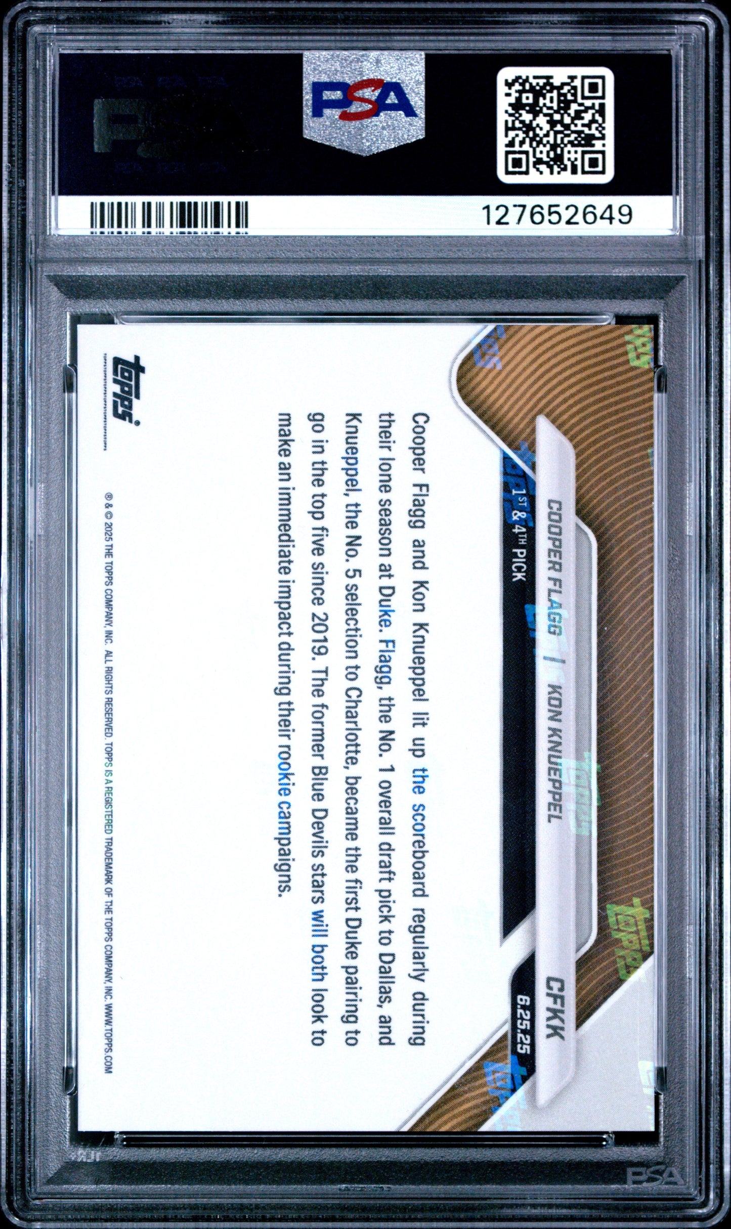 Graded 2025 Topps Now Cooper Flagg/Kon Knueppel #CFKK Rookie RC Basketball Card PSA 8.5