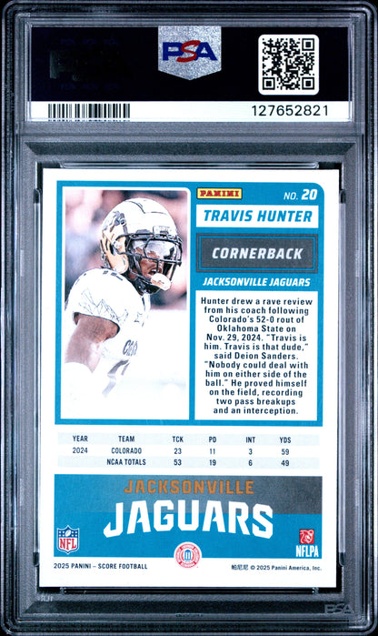 Graded 2025 Score Travis Hunter #20 Rookie RC Football Card PSA 9 Mint