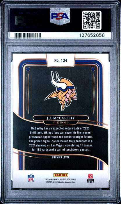 Graded 2024 Panini Select JJ McCarthy #134 Rookie RC Football Card PSA 9 Mint