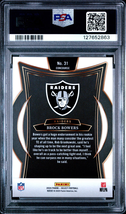 Graded 2024 Panini Select Brock Bowers #31 Rookie RC Football Card PSA 9 Mint