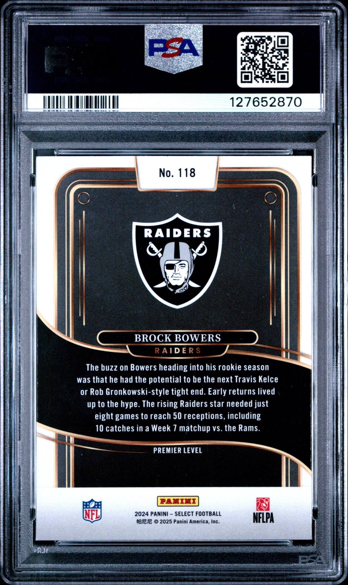 Graded 2024 Panini Select Brock Bowers #118 Rookie RC Football Card PSA 10 Gem Mint