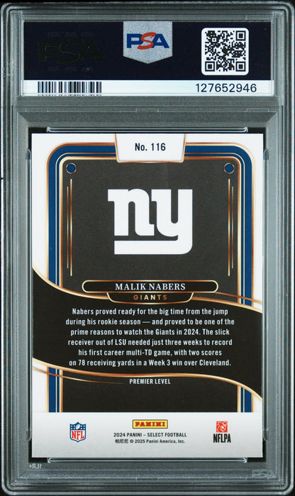 Graded 2024 Panini Select Malik Nabers #116 Rookie RC Football Card PSA 10 Gem Mint