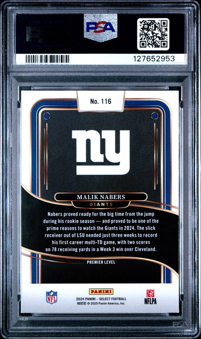 Graded 2024 Panini Select Malik Nabers #116 Rookie RC Football Card PSA 8 Near Mint