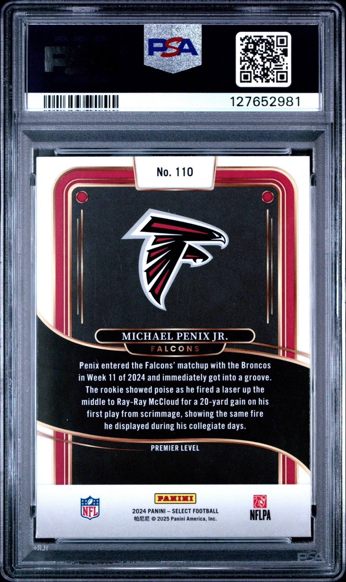 Graded 2024 Panini Select Michael Penix Jr. #110 Rookie RC Football Card PSA 9 Mint