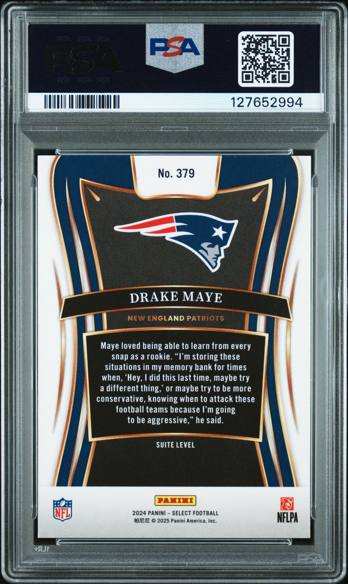 Graded 2024 Panini Select Drake Maye #379 Rookie RC Football Card PSA 8 Near Mint