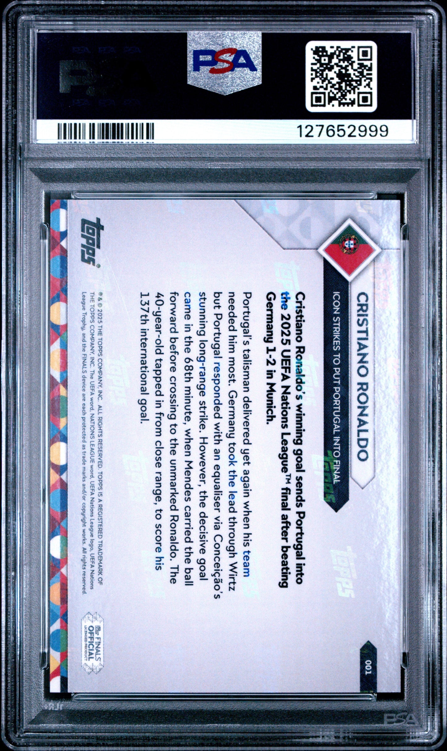 Graded 2025 Topps Now UEFA Nations League Cristiano Ronaldo #1 Soccer Card PSA 10 Gem Mint