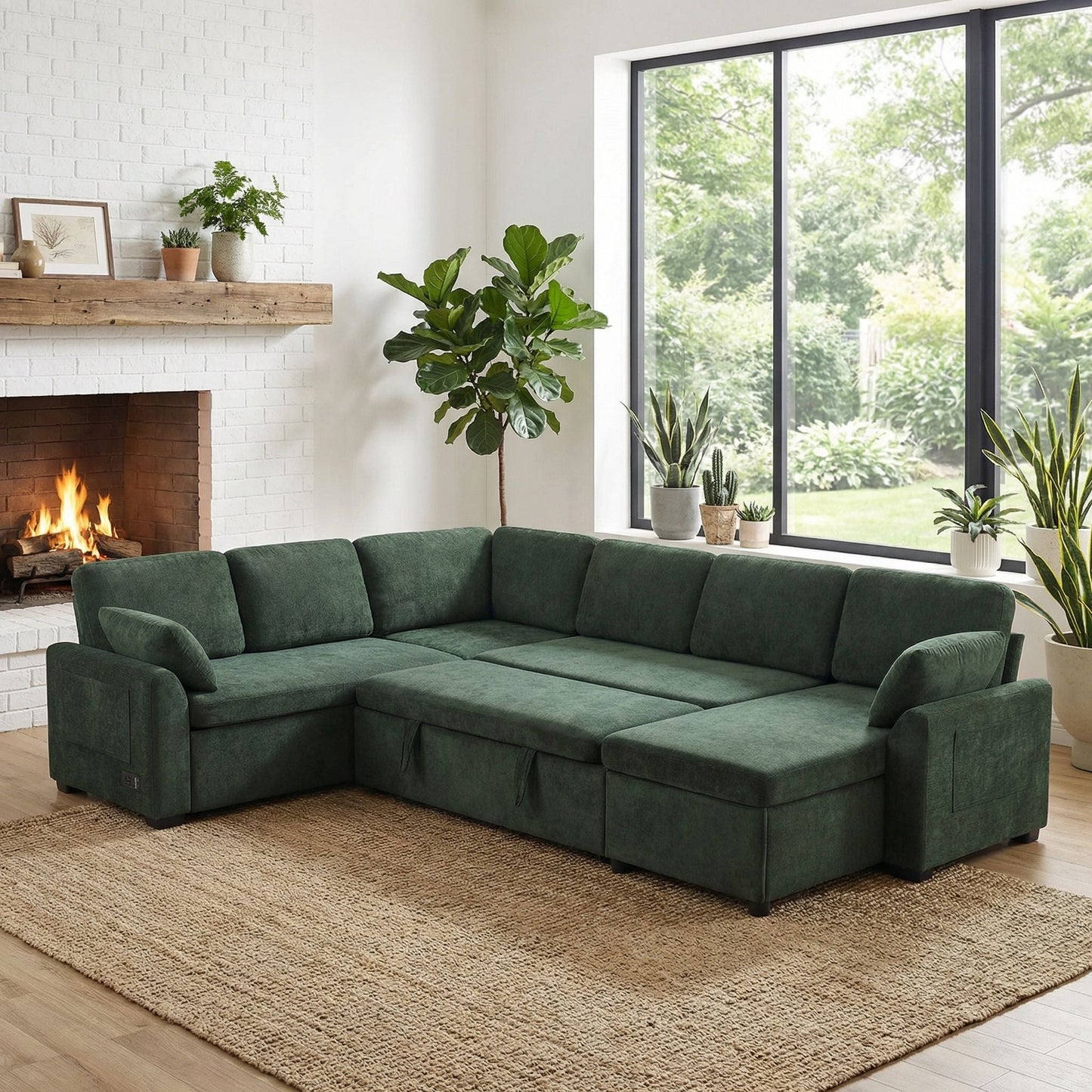 Convertible U-Shaped Sectional Sofa Bed With Reversible Chaise
