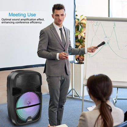 iNOVA Wireless Speaker Portable PA Karaoke System with Wired Microphone 15" Subwoofer Sound System w/ DJ Lights Remote Control