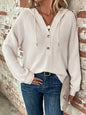 Full Size Button Detail Waffle Knit Hoodie Plus Size