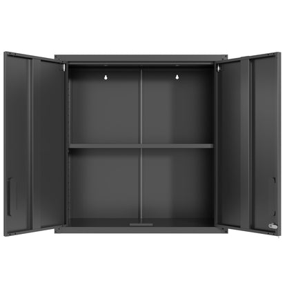 Metal Wall Mounted Tool Storage Cabinet With 2 Locking Doors, Adjustable Shelf, And Drawer