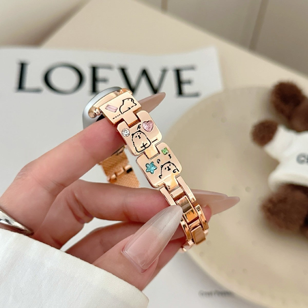 Capybara Themed Colored-diamond Metal Watch Bracelet