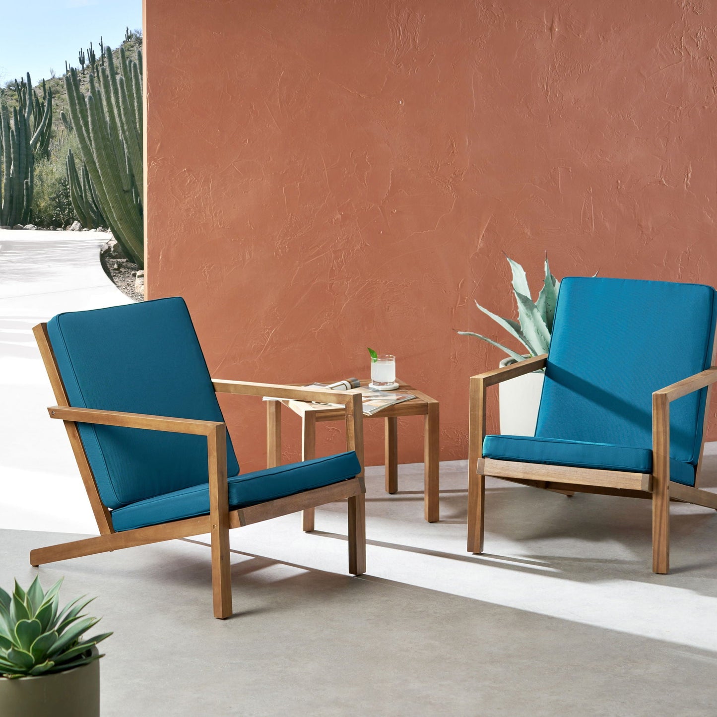 Celestaria 3-Piece Outdoor Chat Set with Adirondack Chairs, Cushions and Side Table
