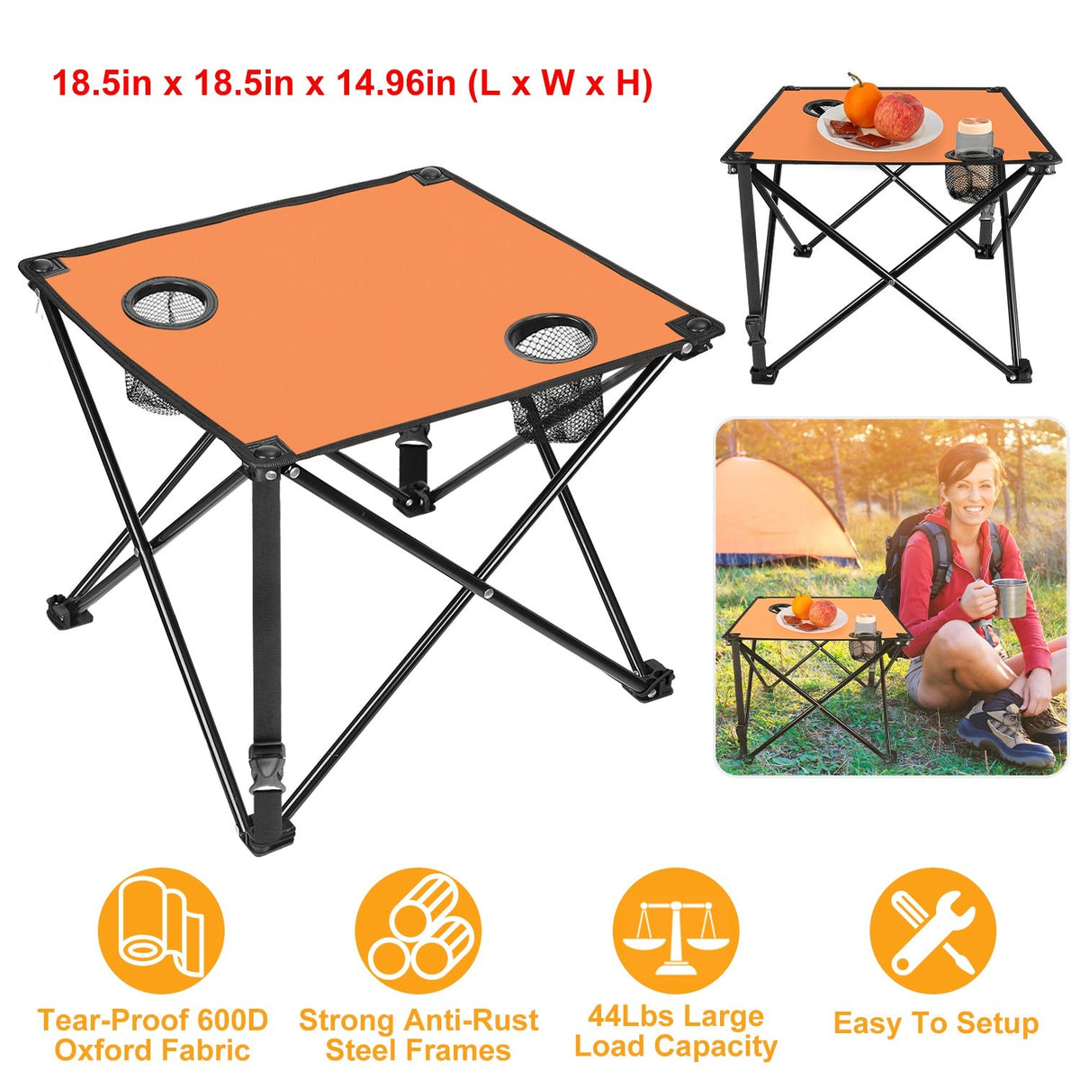 Portable Folding Camping Table with Cup Holders & Carry Bag