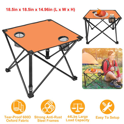 Portable Folding Camping Table with Cup Holders & Carry Bag