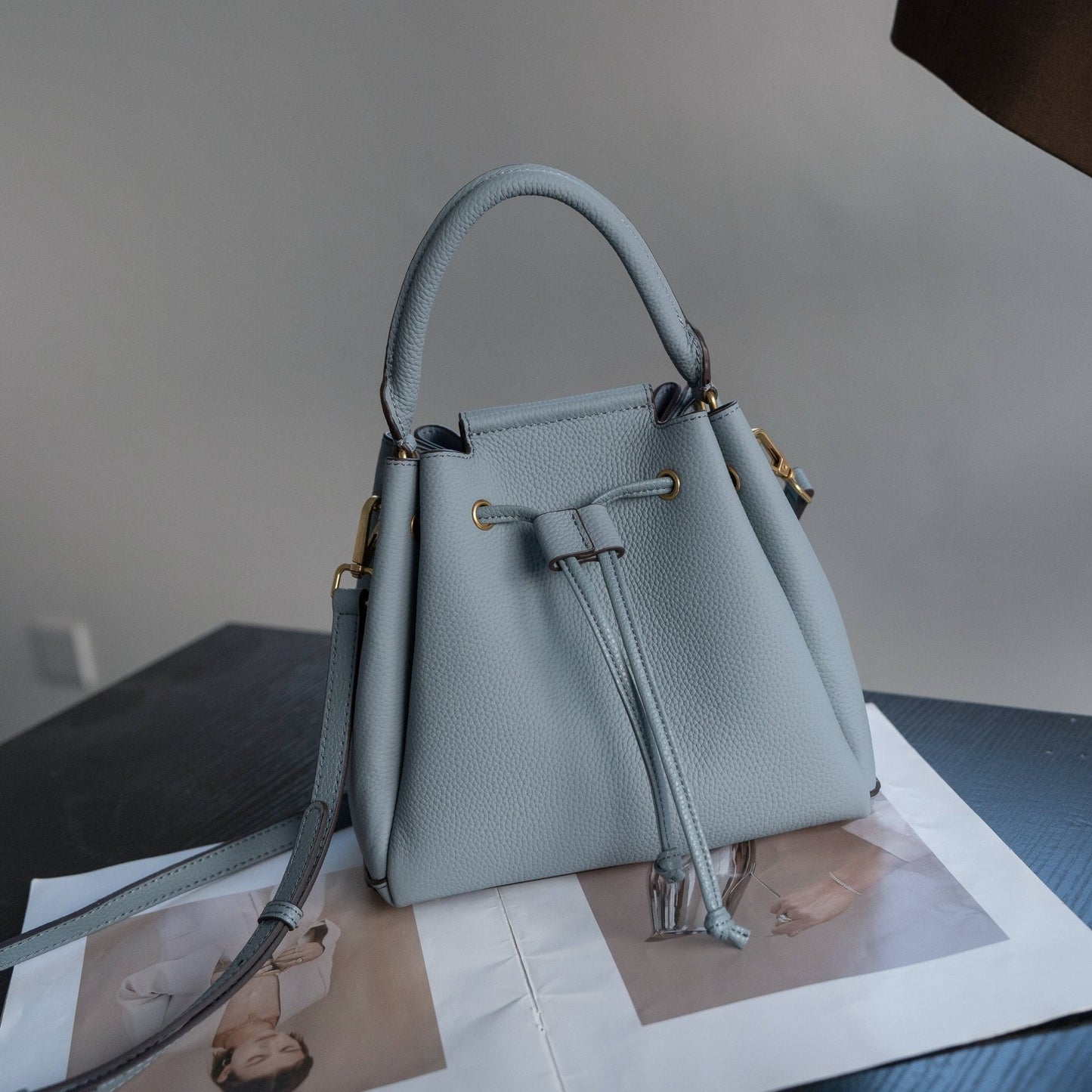 Cross-border TOGO Top-grain Leather Drawstring Bucket Bag For Women, 2026 New Large-capacity Versatile Genuine Leather Handbag
