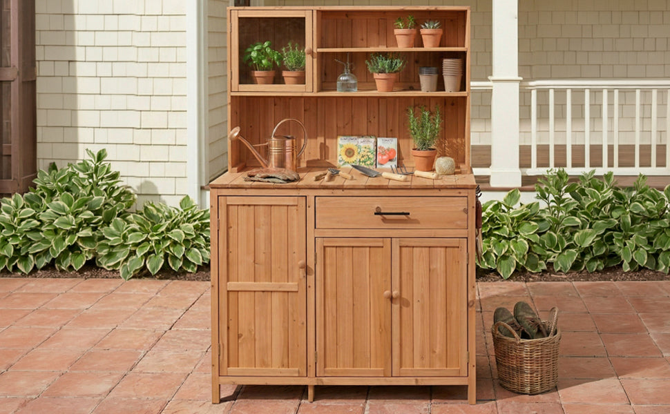 TOPAMX Potting Bench with Hutch, Solid Fir Wood Garden Workstation