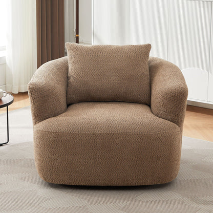 360° Swivel Barrel Sofa Chair With Throw Pillow, Upholstered Accent Chair