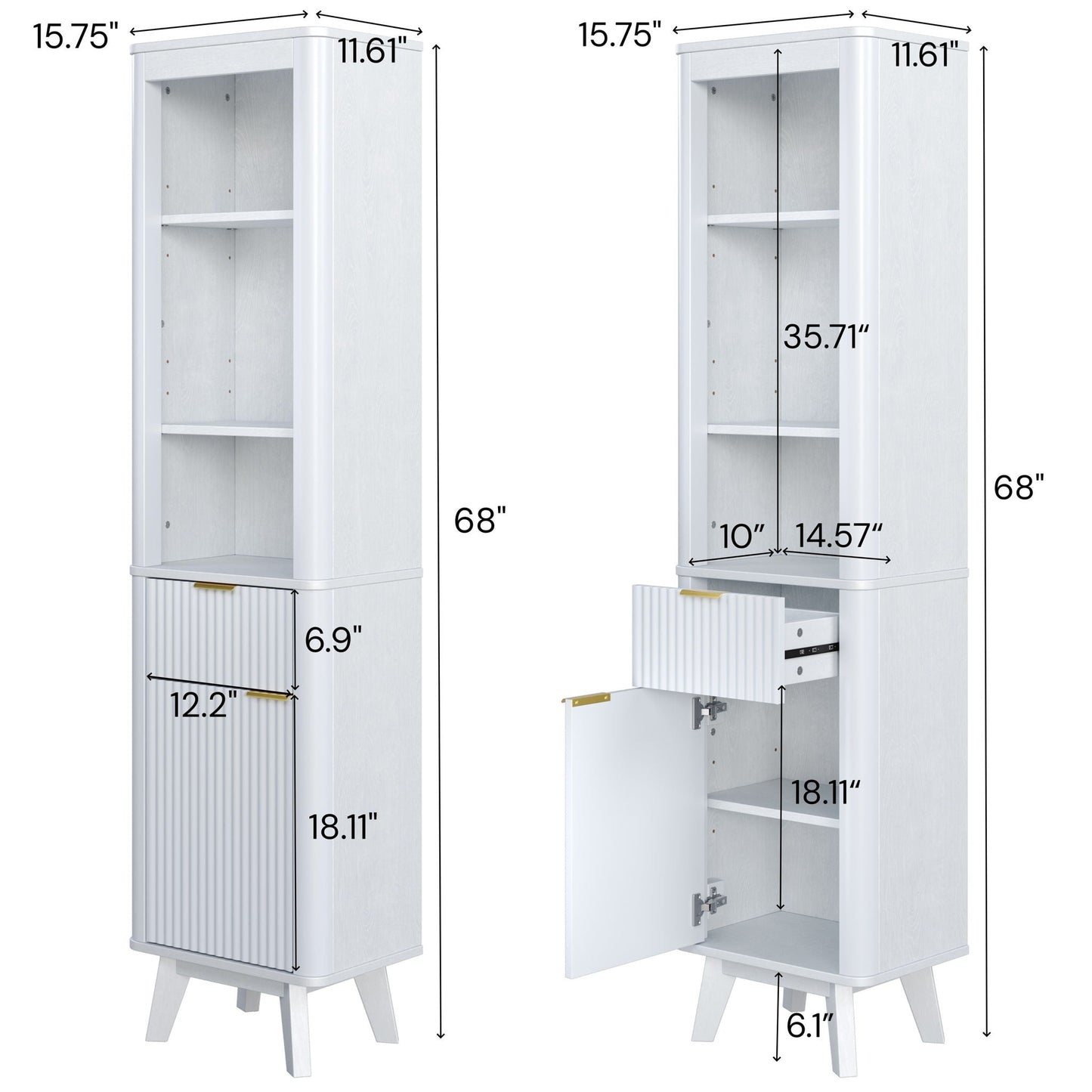 Tall Bathroom Storage Cabinet With Adjustable Shelves And 1 Drawer & Door
