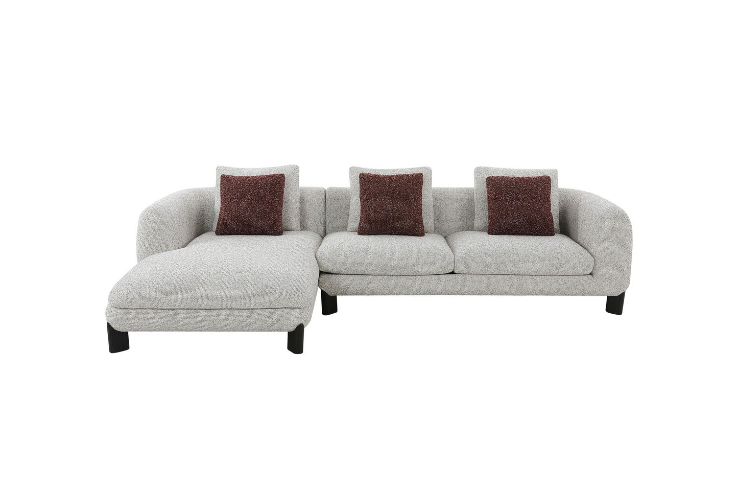 Mardi Tweed Sectional Sofa With 3 Pillows - Maroon / Beige
