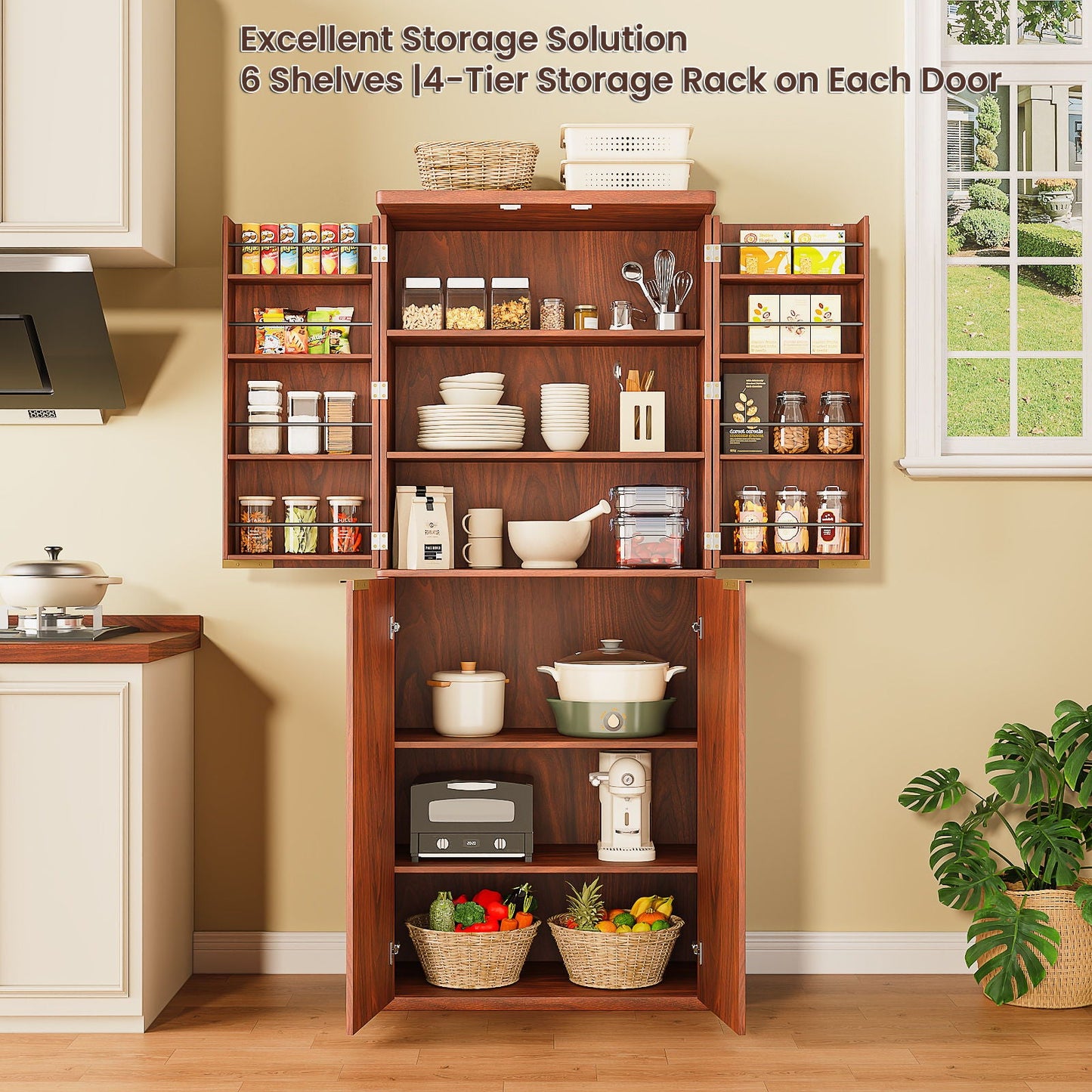 Kitchen Pantry Cabinet With 6 Doors