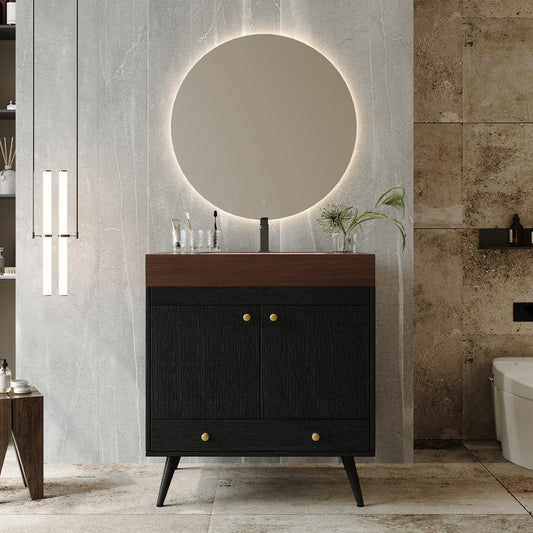 Contemporary Free-standing Bathroom Vanity with Faux Marble Top & Ceramic Sink