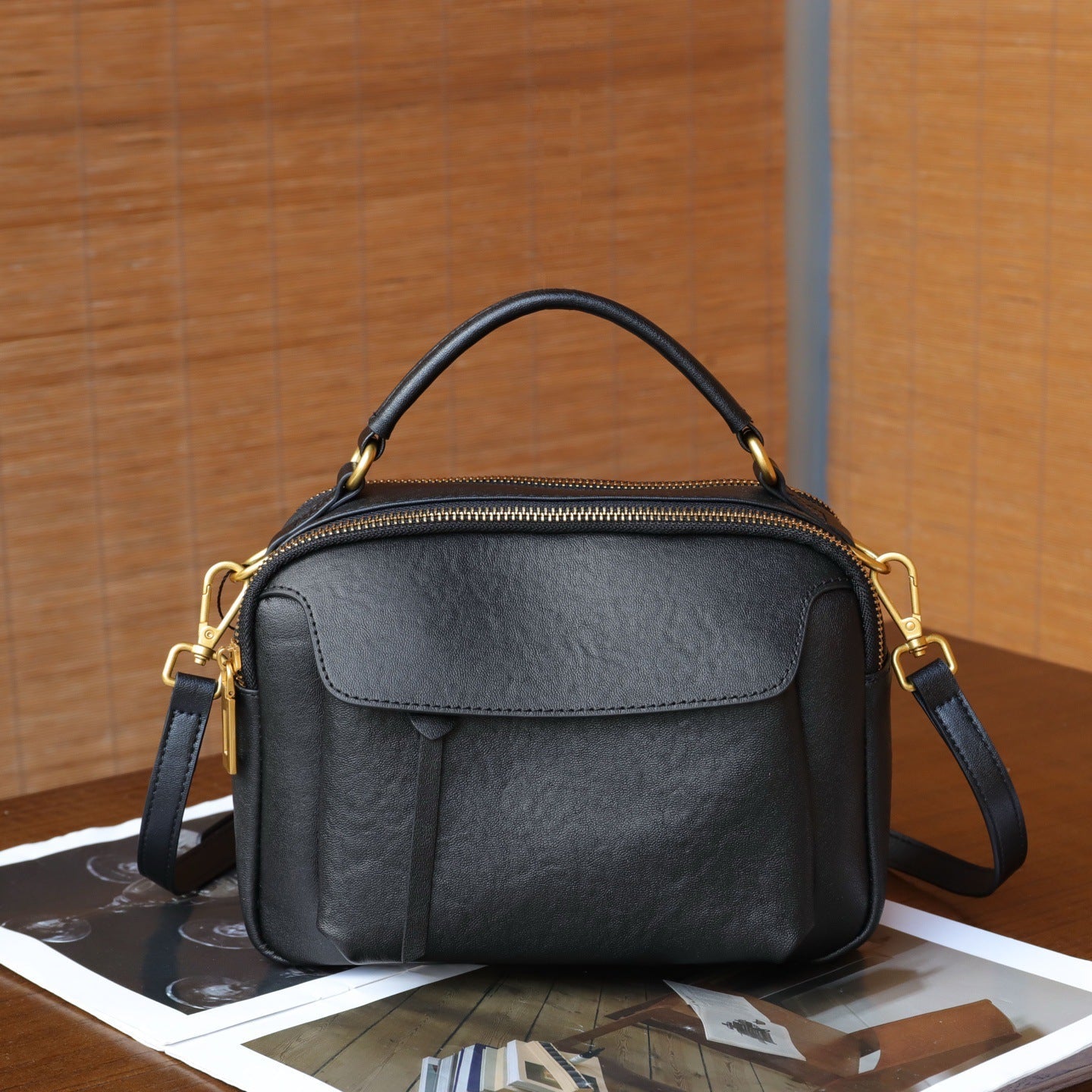 Simple Top-Grain Leather Women's Bag, Commuter Versatile Small Square Bag, Large Capacity Shoulder Bag, High-End Light Luxury Handbag