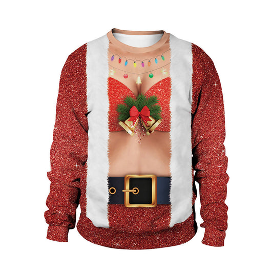 2024 Spring Cross-Border Women's New Christmas Clothing Round Neck Christmas Deer Couple Outfit Digital Printed Sweatshirt