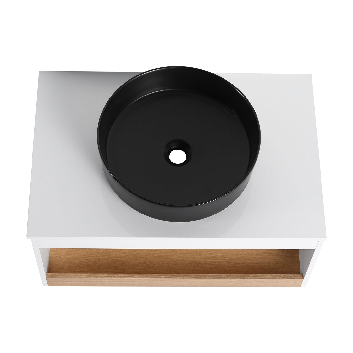 Floating Bathroom Vanity With Glossy Round Vessel Sink