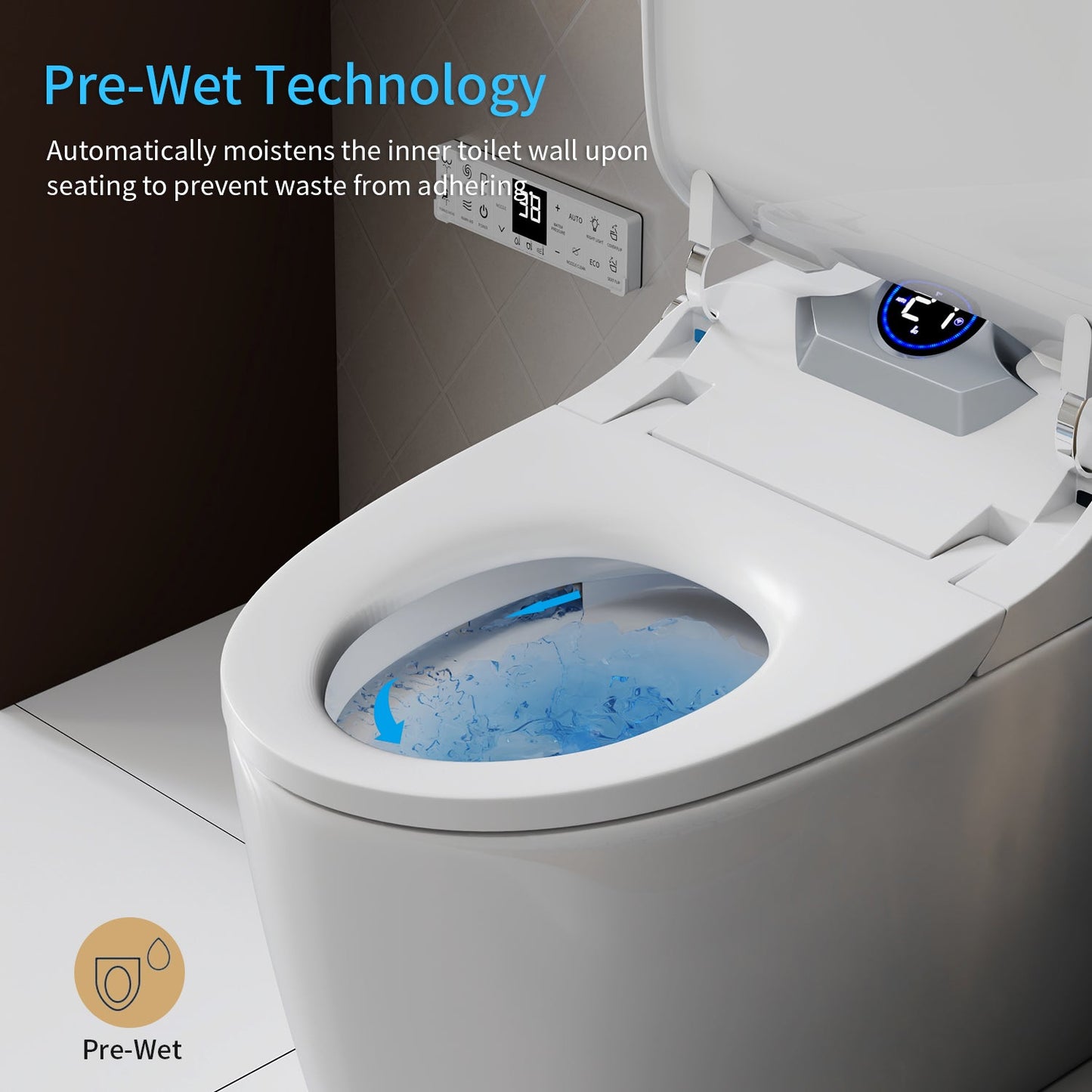 Smart Toilet Bidet Combo with Foot Sensor and Remote Control