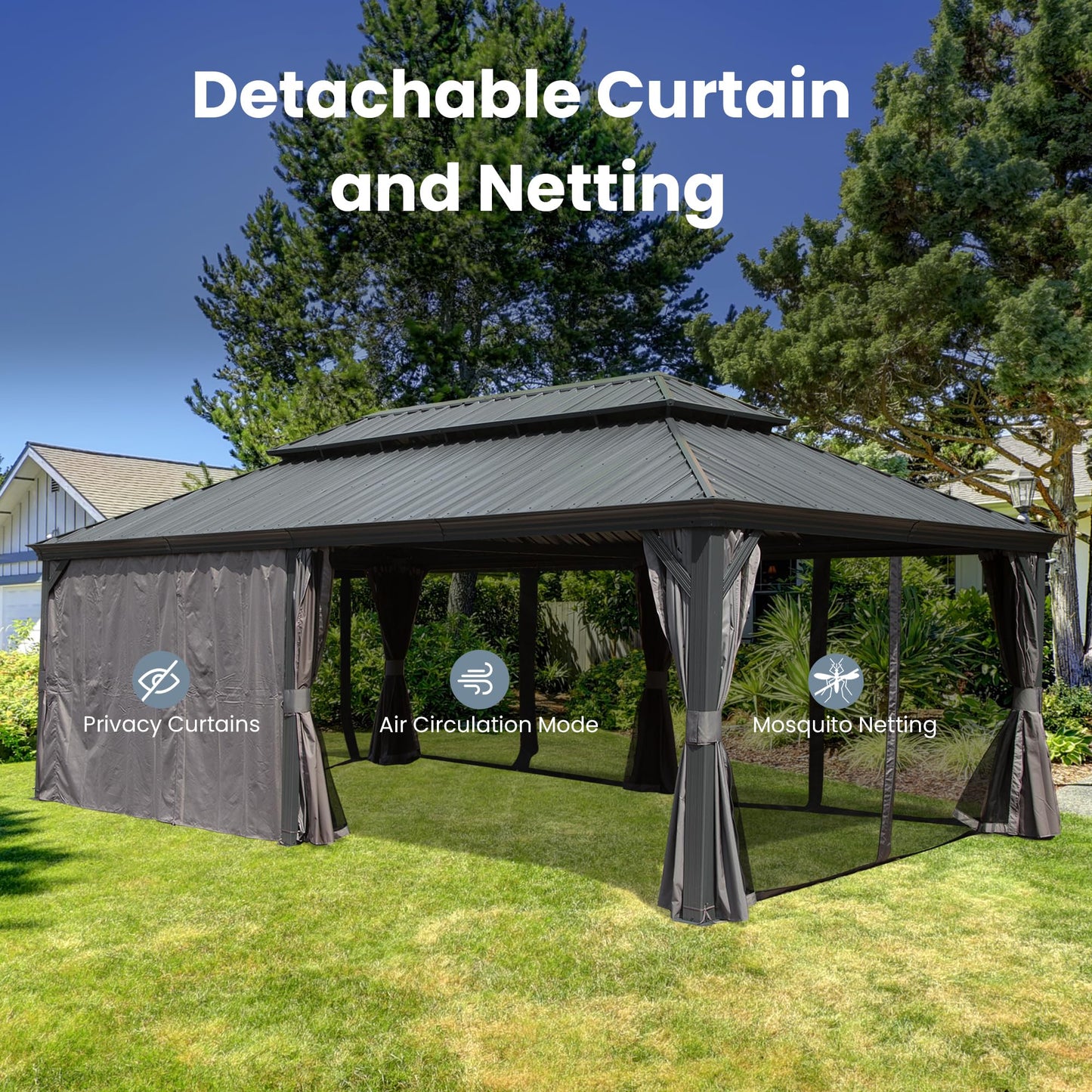 14' x 22' Hardtop Gazebo with Dual-Layer Galvanized Steel Roof