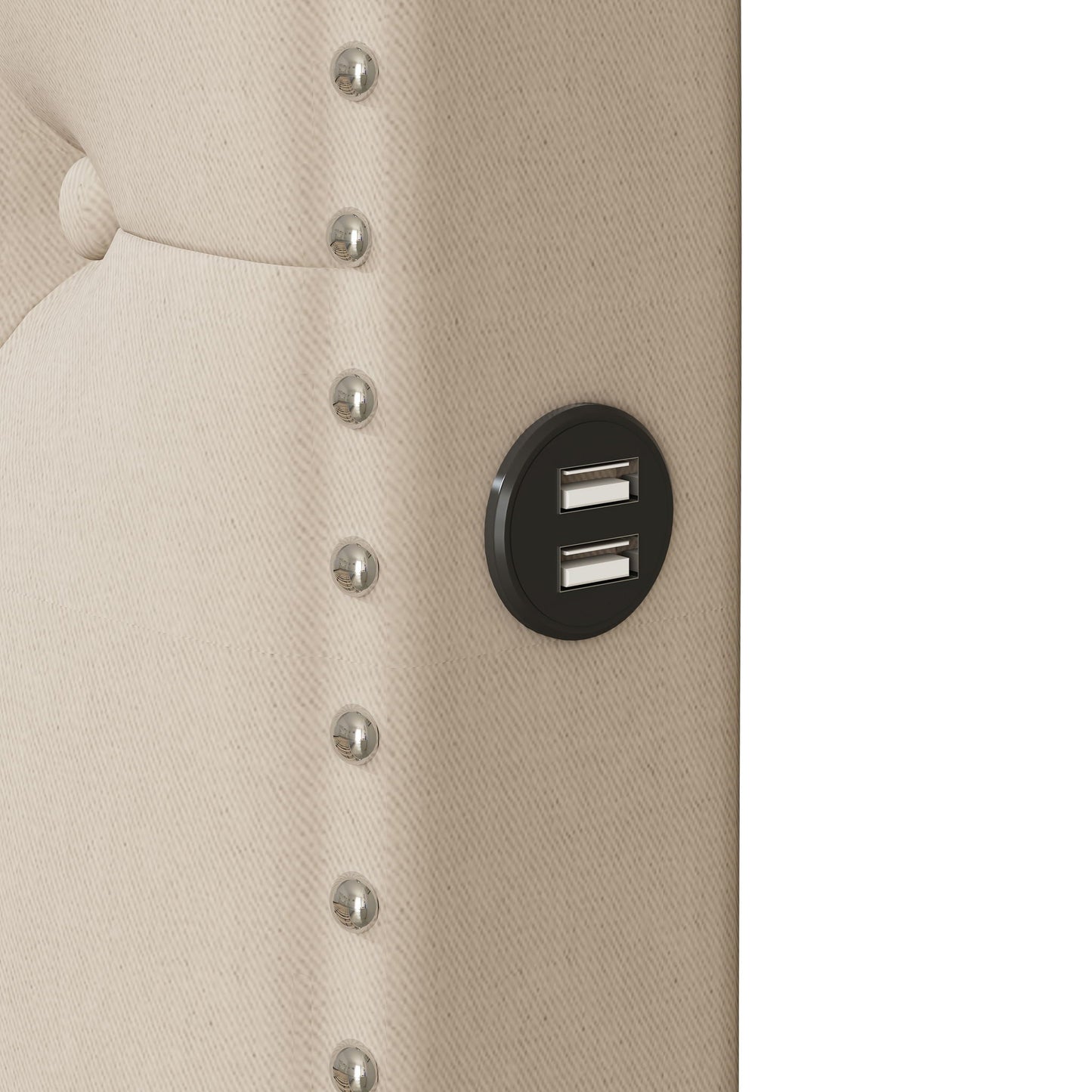 Upholstered Platform Bed With Trundle And 2 Sets Of USB Ports On Each Side, Fabric