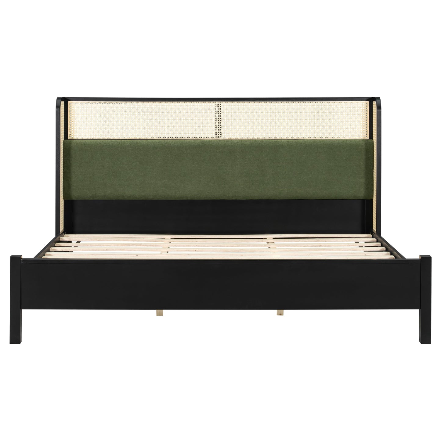 King Size Bed Frame with Black Frame and Green Upholstered Headboard