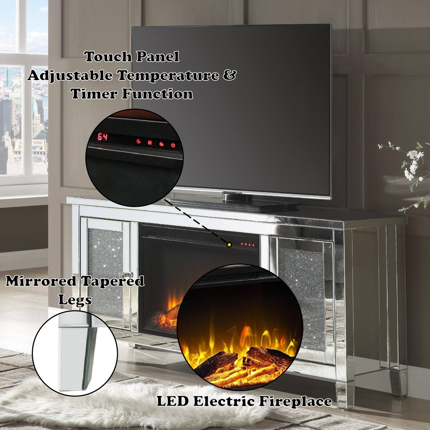 Noralie TV Stand with LED Electric Fireplace