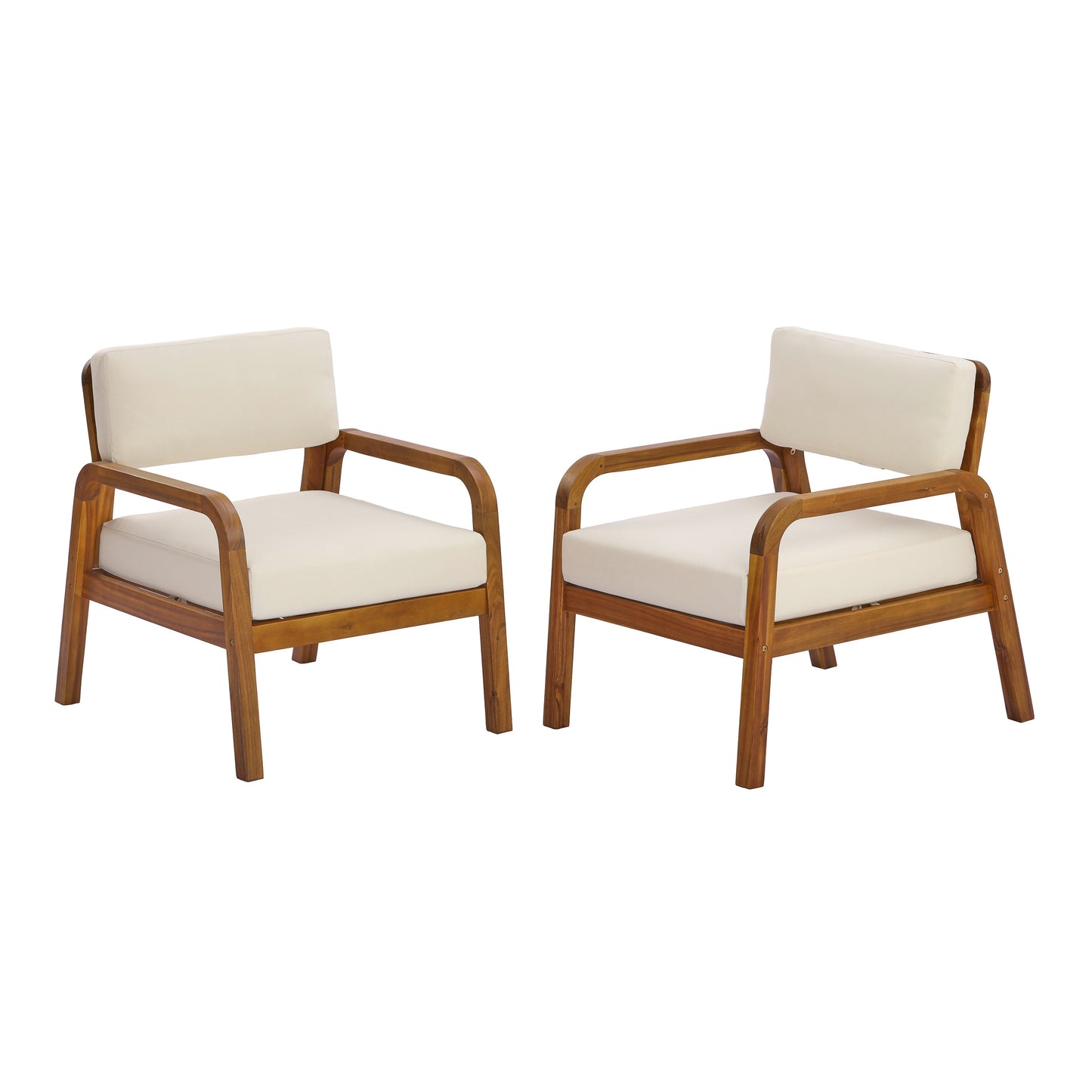 Outdoor Acacia Wood Armchair Set with Weather-Resistant Cushions