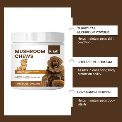 Kriath Mushroom Chewable Tablets For Dogs - Mild Formula For Daily Care And Nutritional Balance For Dogs