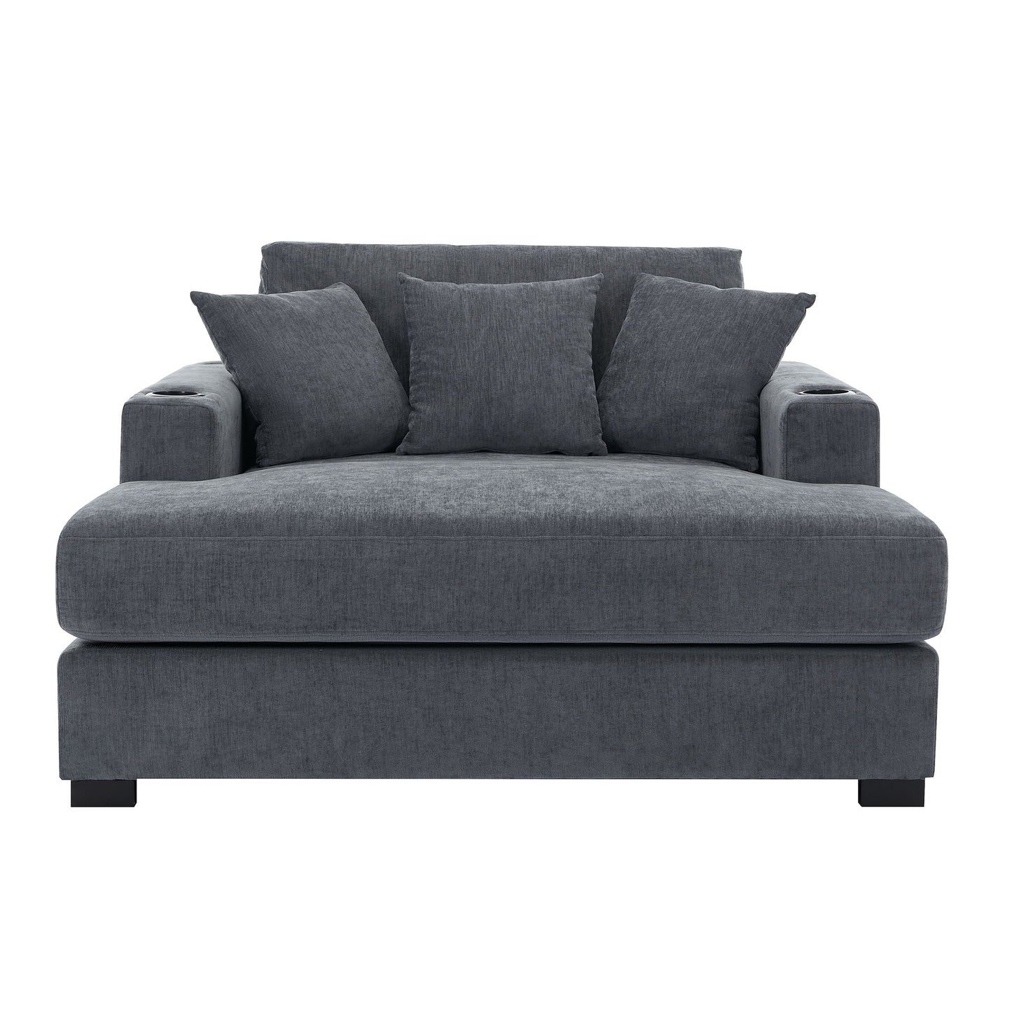 Oversized Chaise Lounger Modern Style Sofa Couch With Pillows, Charge Station & Cup Holders