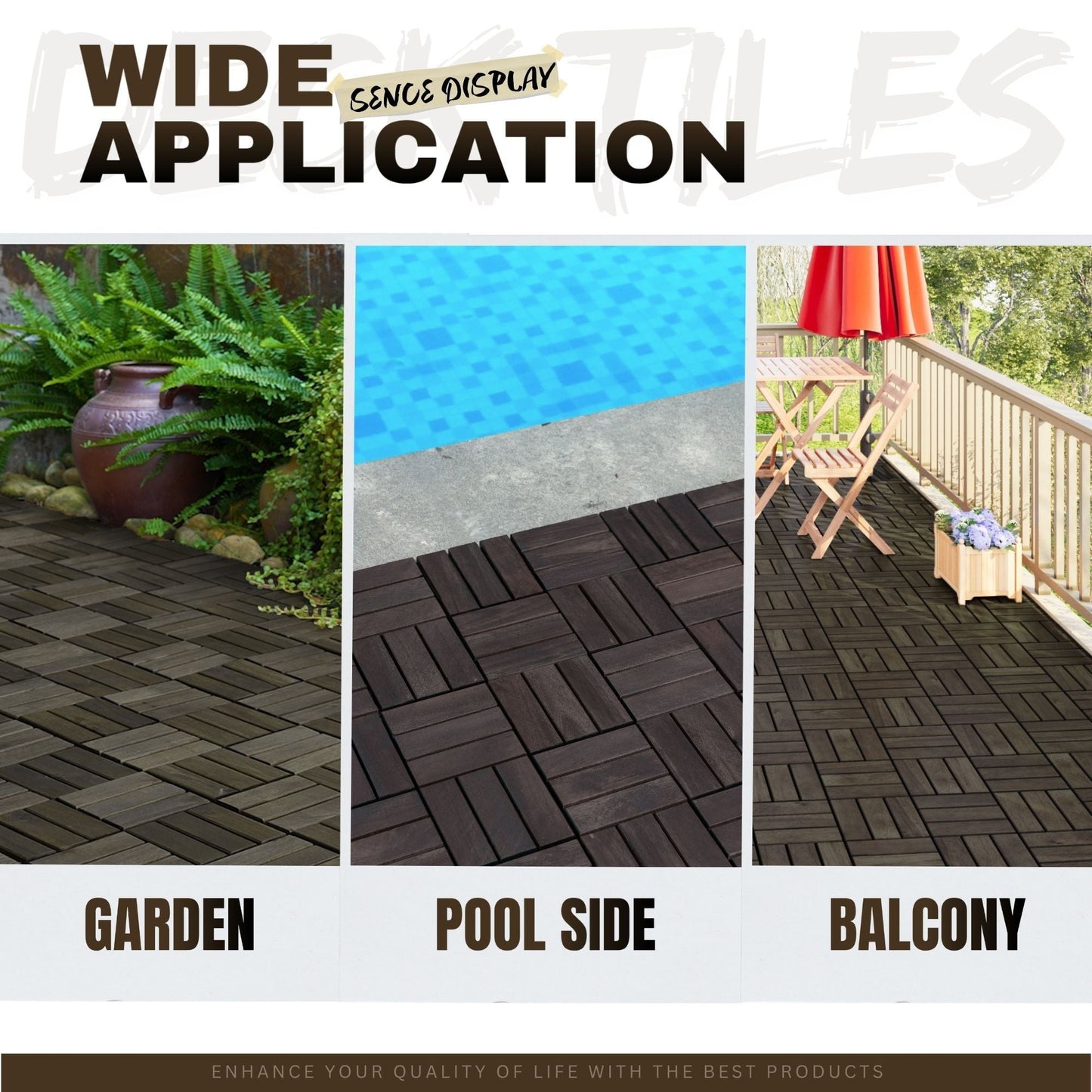 Acacia Wood Interlocking Deck Tiles Checker Pattern For Outdoor Flooring