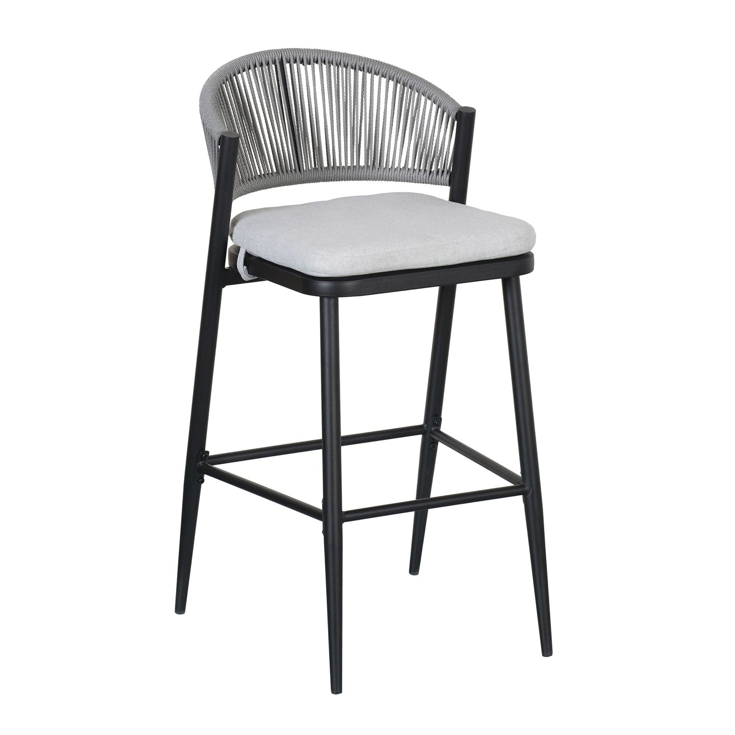 Outdoor Bar Height Metal Frame Counter Stools with Scallop-Shaped Backrest & Water-Resistant Cushions