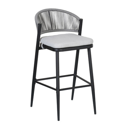 Outdoor Bar Height Metal Frame Counter Stools with Scallop-Shaped Backrest & Water-Resistant Cushions