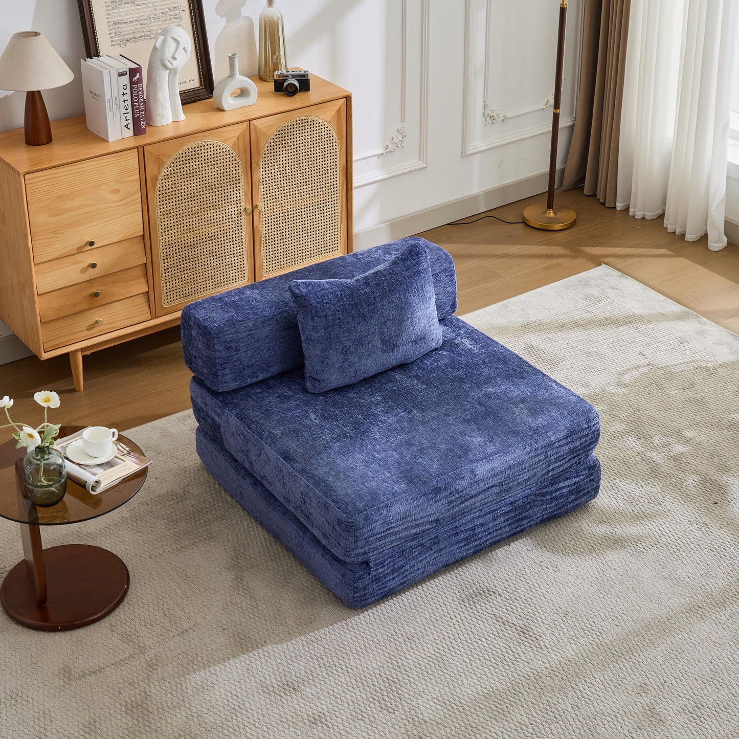 Convertible Floor Sofa Bed With Fixed Shape Frame For Living Room
