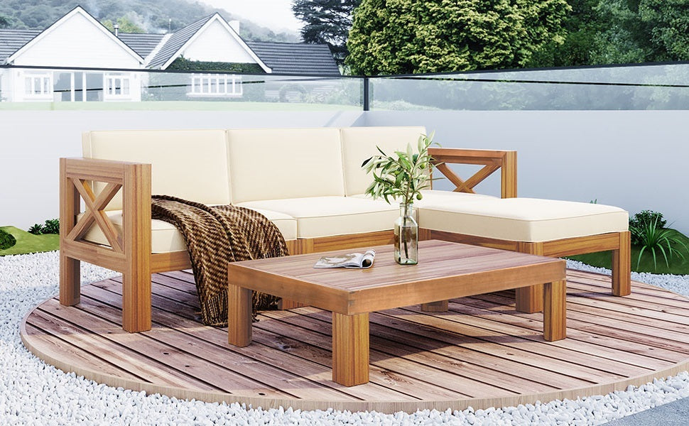 Topmax Outdoor Patio Wood 5-Piece Sectional Sofa Seating Group Set