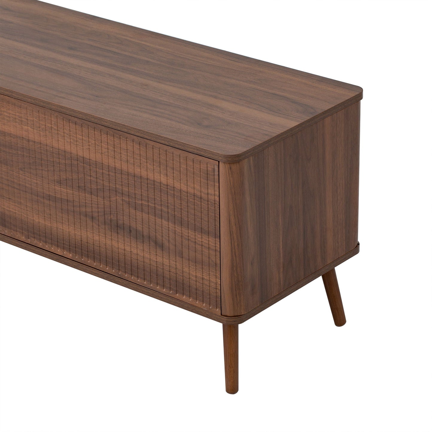 Fluted TV Stand With Storage Drawers And Cabinets For TVs Up To 80", Soft-Close Hinges, Cable Management - Walnut