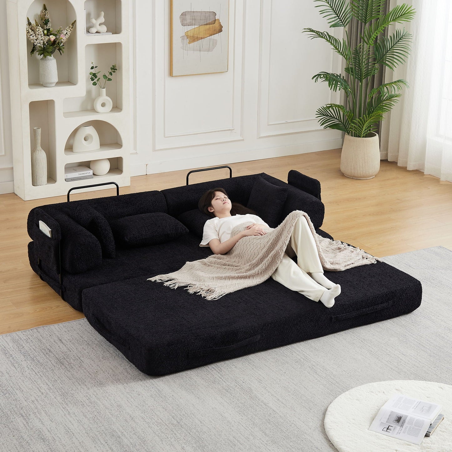 Convertible Sleeper Sofa Bed With Cylindrical Pillow