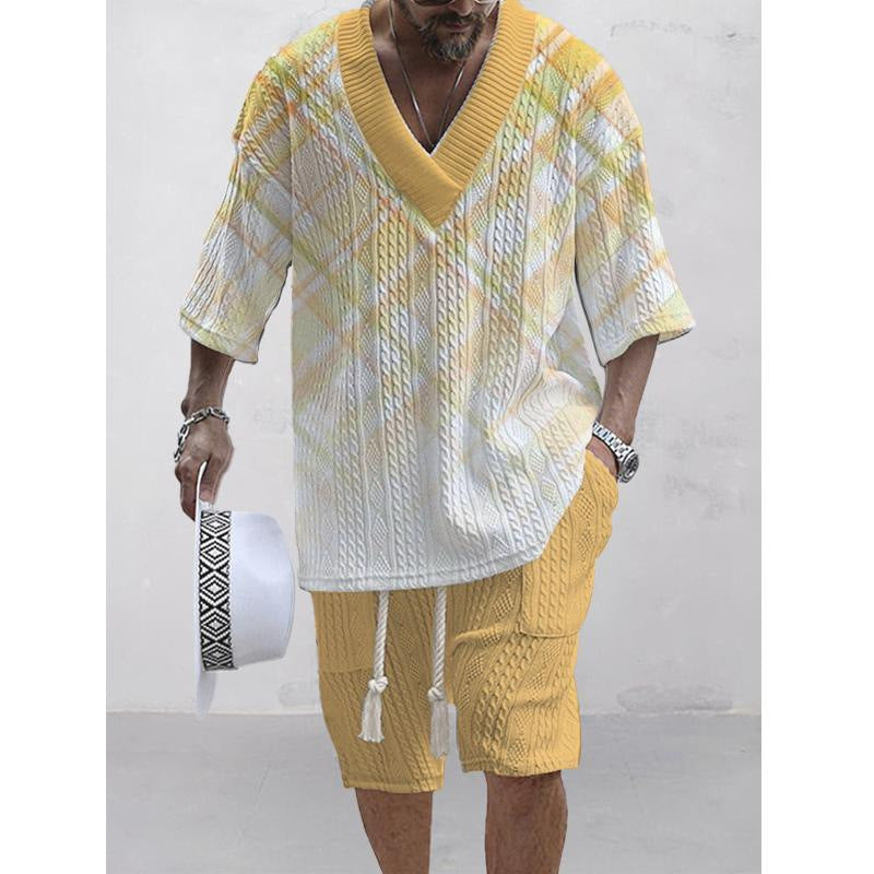 Casual Printing Suit Men's Summer Loose Short Sleeve T-shirt Shorts Set