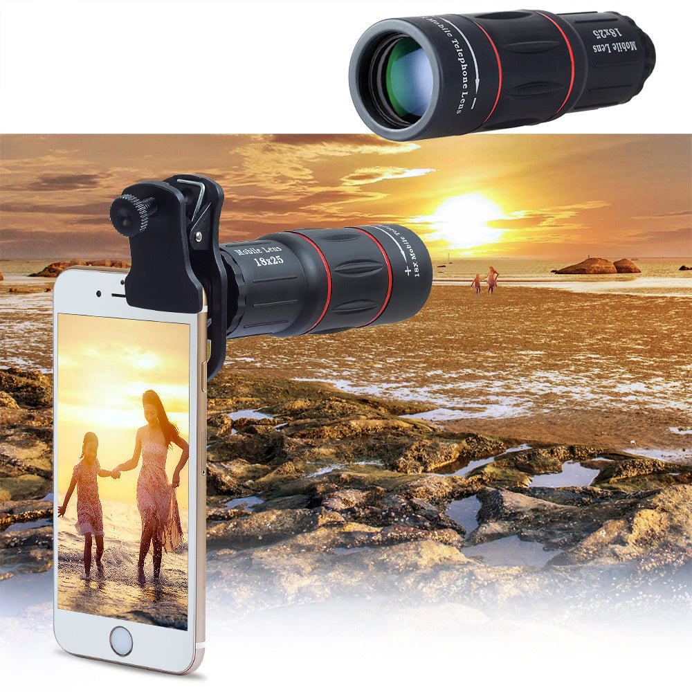 18X Zoom Telescope Lens for iPhone & Samsung Smartphones - Universal Clip & Tripod Included