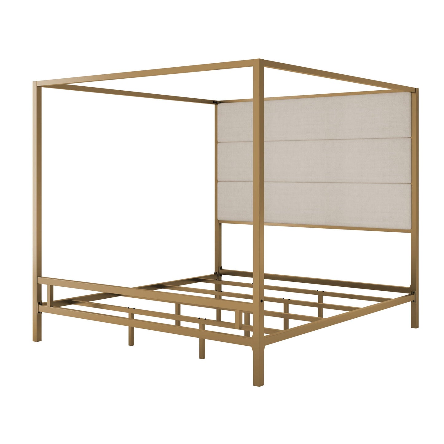 Canopy Bed With Tall Upholstered Headboard, 4 Poster Frame