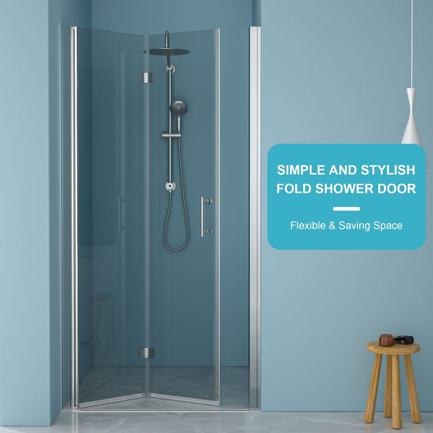 Fold Frameless Shower Door With Tempered Glass
