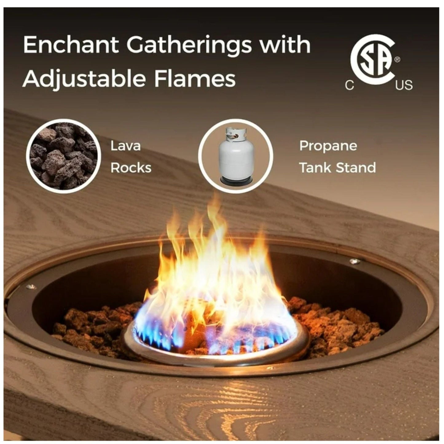 3 In 1 Outdoor Propane Fire Pit Table 50, 000 BTU With Ice Bucket - Beige